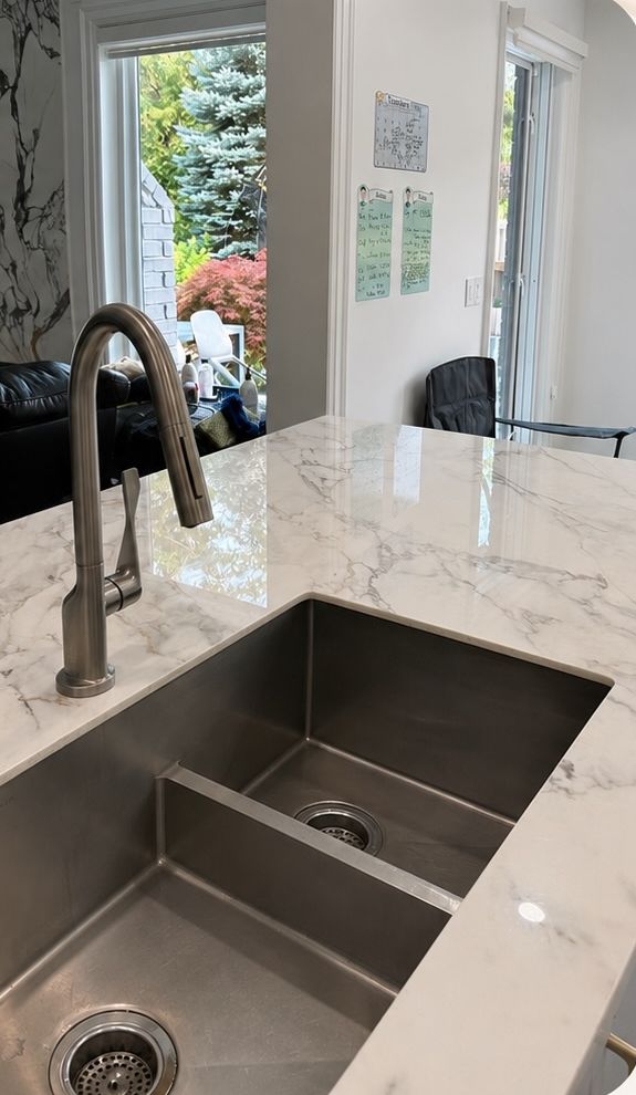 Spotless kitchen sink and countertop after cleaning